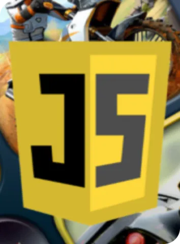 JavaScript logo overlayed on background of character images