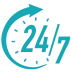 Clock with 24-7 graphic